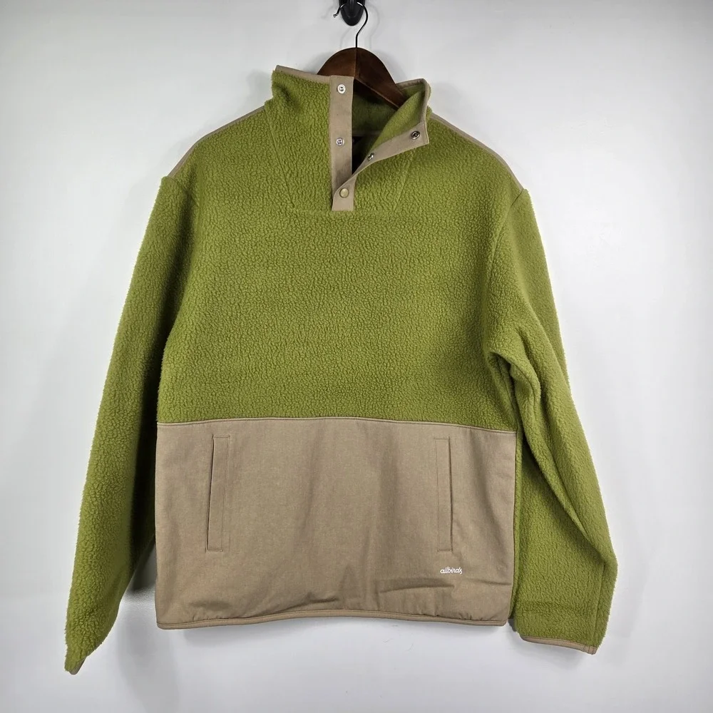 Allbirds Men's Size Small Fluff Fleece Pullover 1/4 Snap Hazy Green & Beige NWT‎